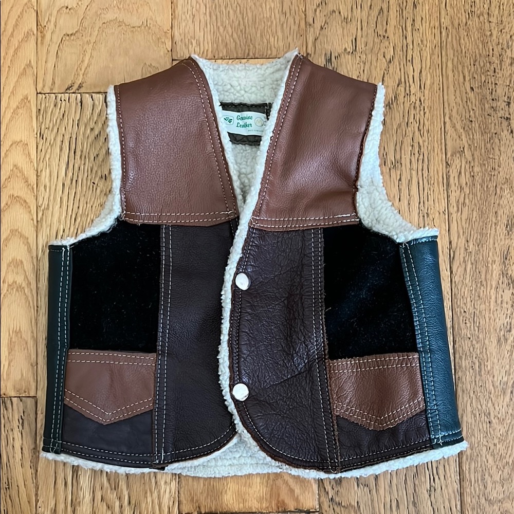 M - Children's Brown / Black / Green Genuine leather Sleveless Vest